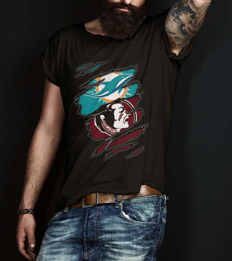 Dolphins Seminoles Ripped Logo Fusion T-Shirt