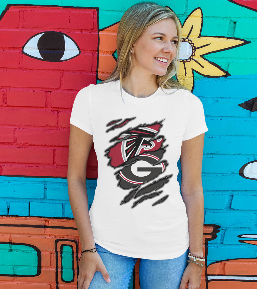 Atlanta Falcons Georgia Bulldogs Ripped Claw Marks T-Shirt