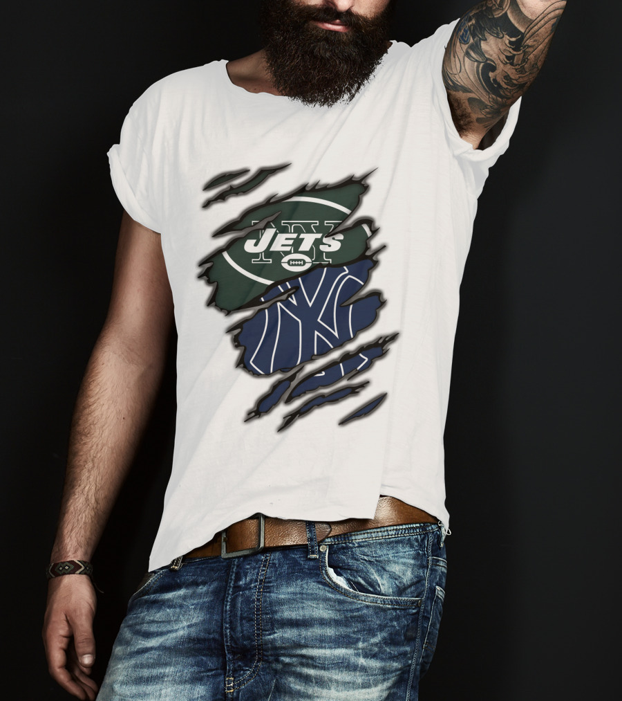 Jets Yankees Logo Torn Ripped T-Shirt