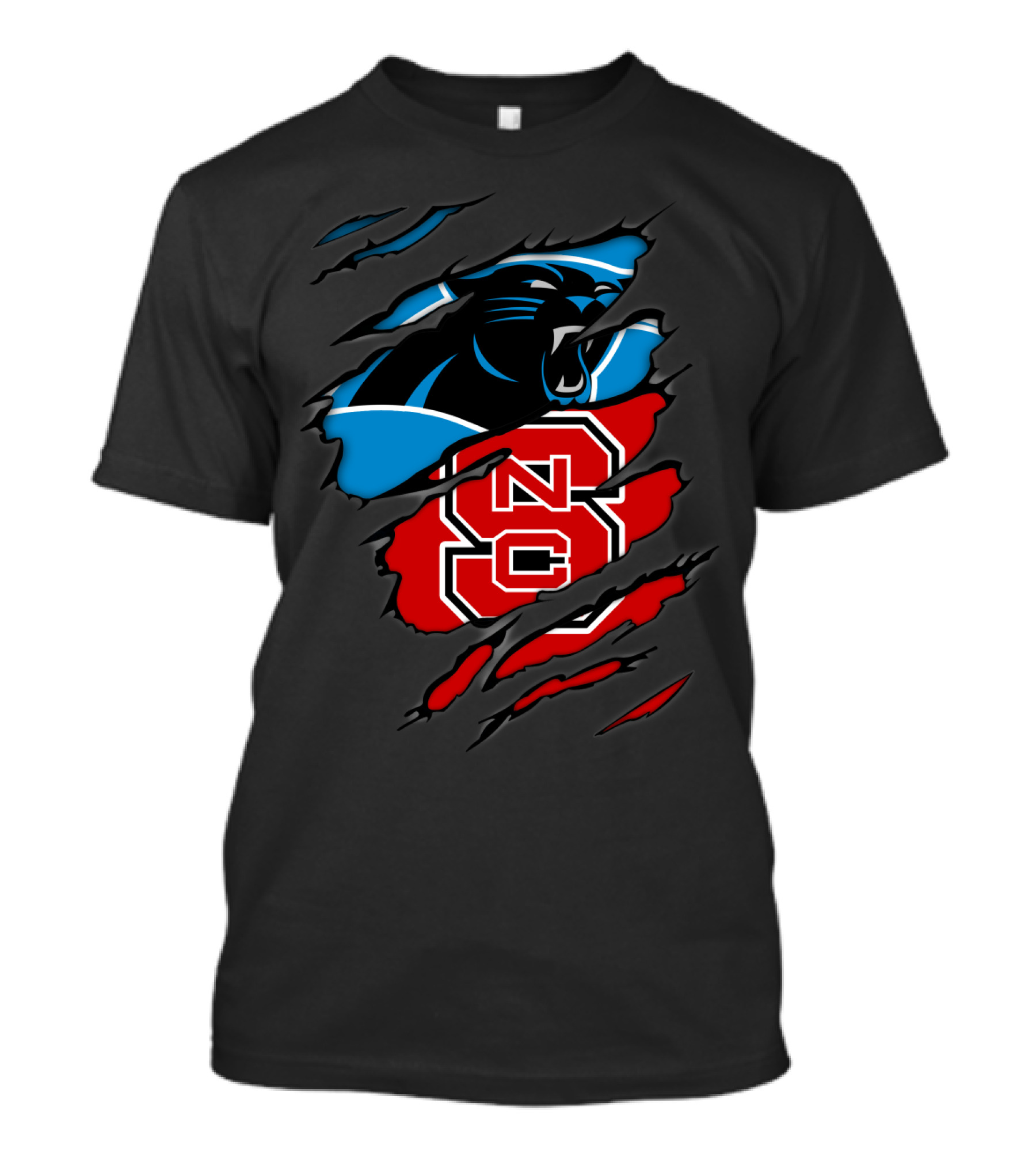 Carolina Panthers Nc State Wolfpack Hybrid Logo Ripped T-Shirt