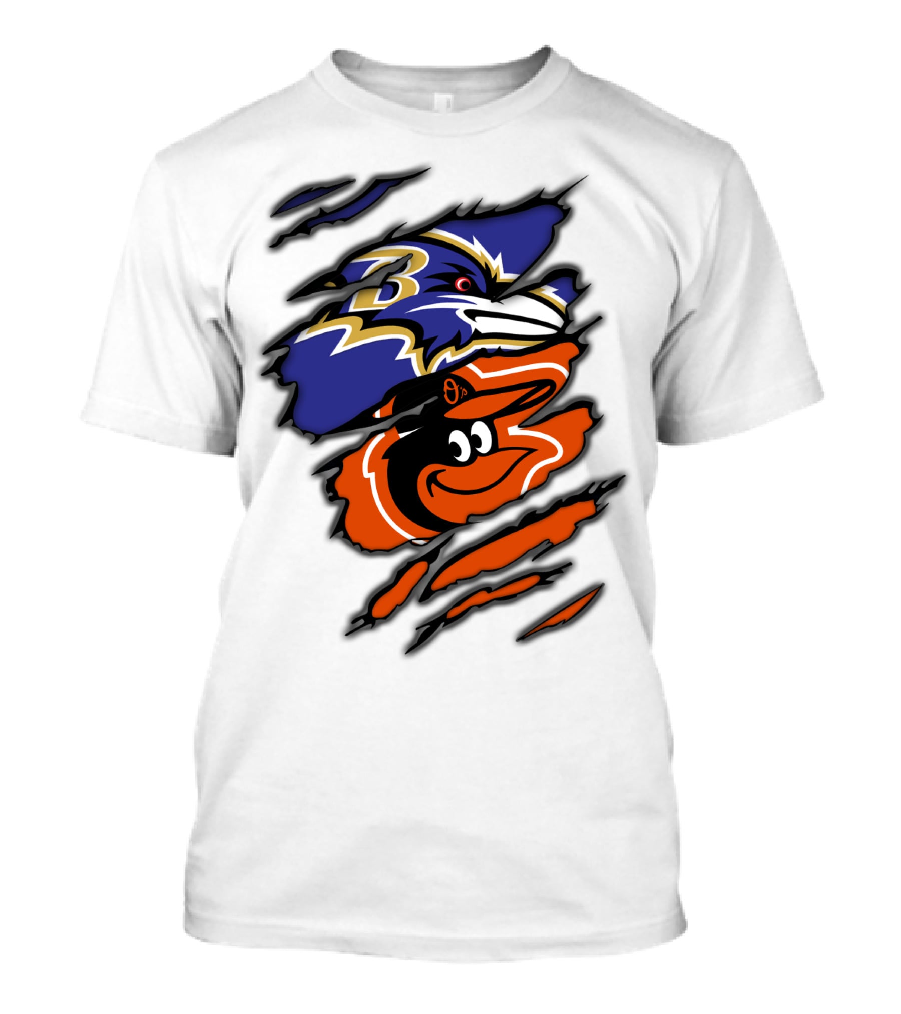 Baltimore Ravens Orioles Logos Ripped T-Shirt