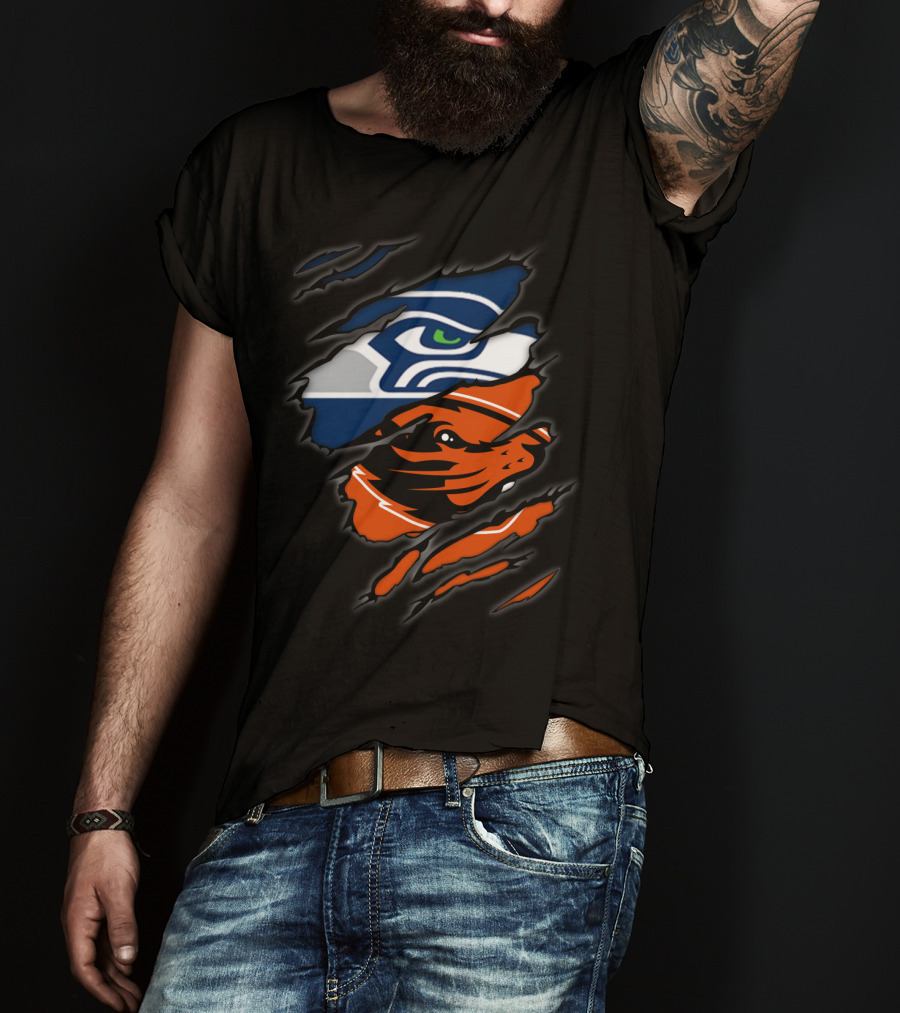 Seahawks Beavers Dual Team Spirit Torn Fusion T-Shirt