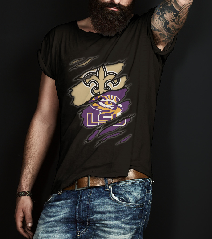 Saints Fleur-de-Lis And LSU Tigers Logo Fusion T-Shirt
