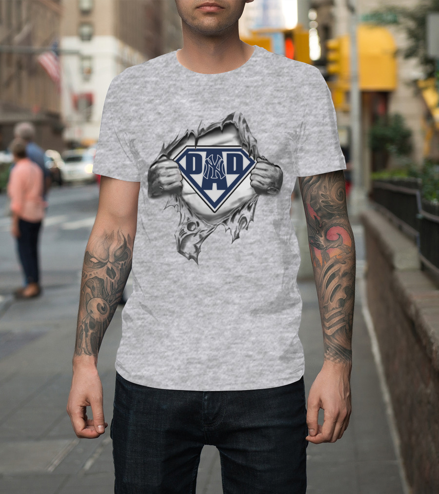 Yankees Dad Superman Logo Hands Ripping Open T-Shirt