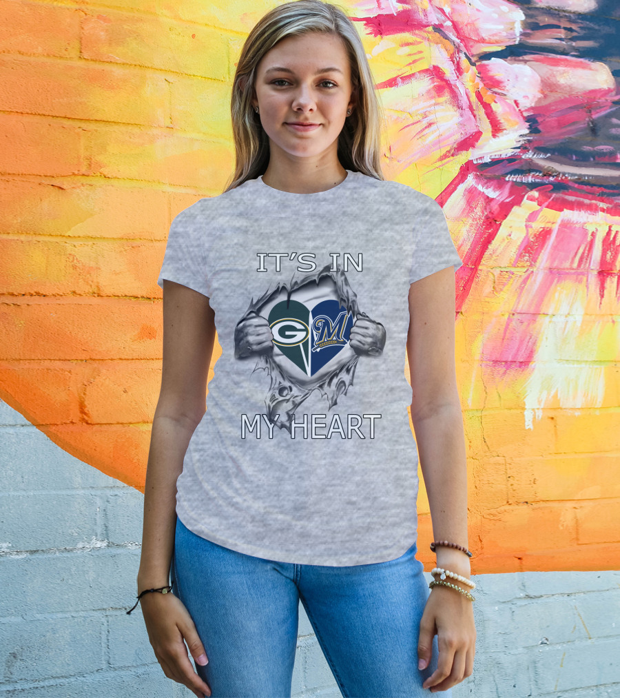 Packers Brewers Logo In Torn Heart It's In My Heart T-Shirt