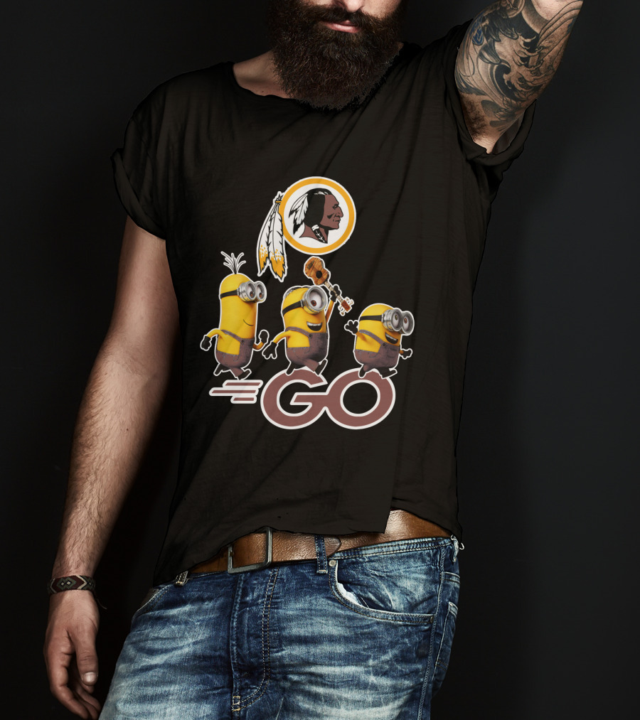 Minions Go Redskins Fan Logo With Ukulele And Feathers T-Shirt