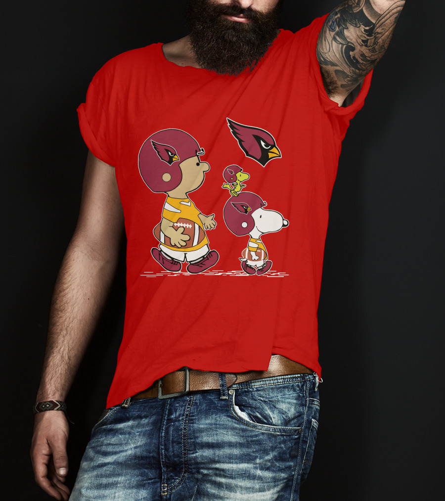 Cardinals Football Helmet Snoopy Woodstock Peanuts Characters T-Shirt