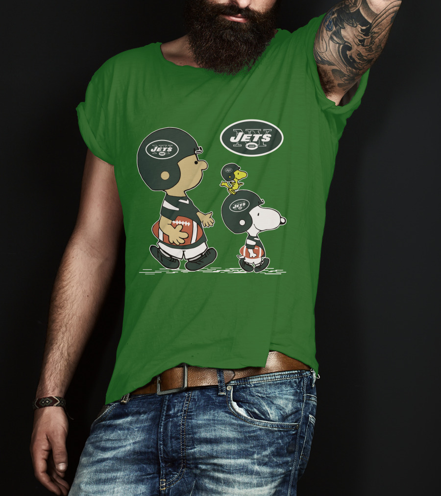 New York Jets Snoopy And Woodstock Football Adventure T-Shirt