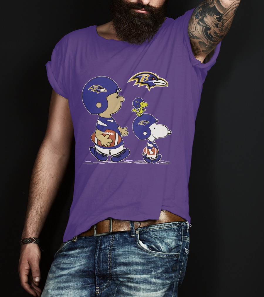 Baltimore Ravens Peanuts Snoopy And Woodstock Football T-Shirt