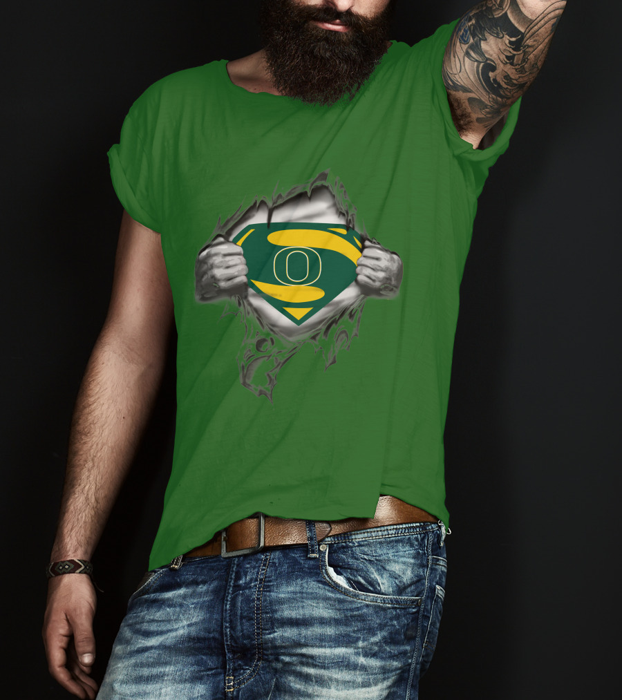 Oregon Ducks Superman Logo Emblem Breaking Through T-Shirt