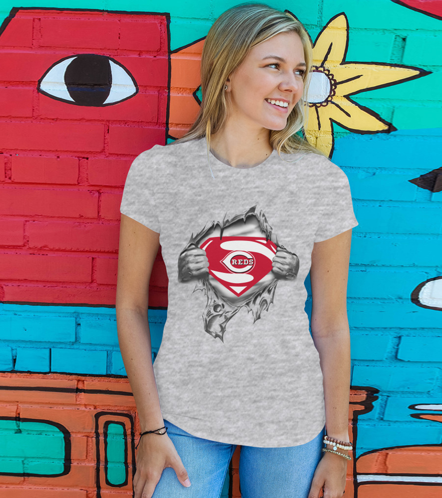 Reds Logo Superman Shield Baseball T-Shirt