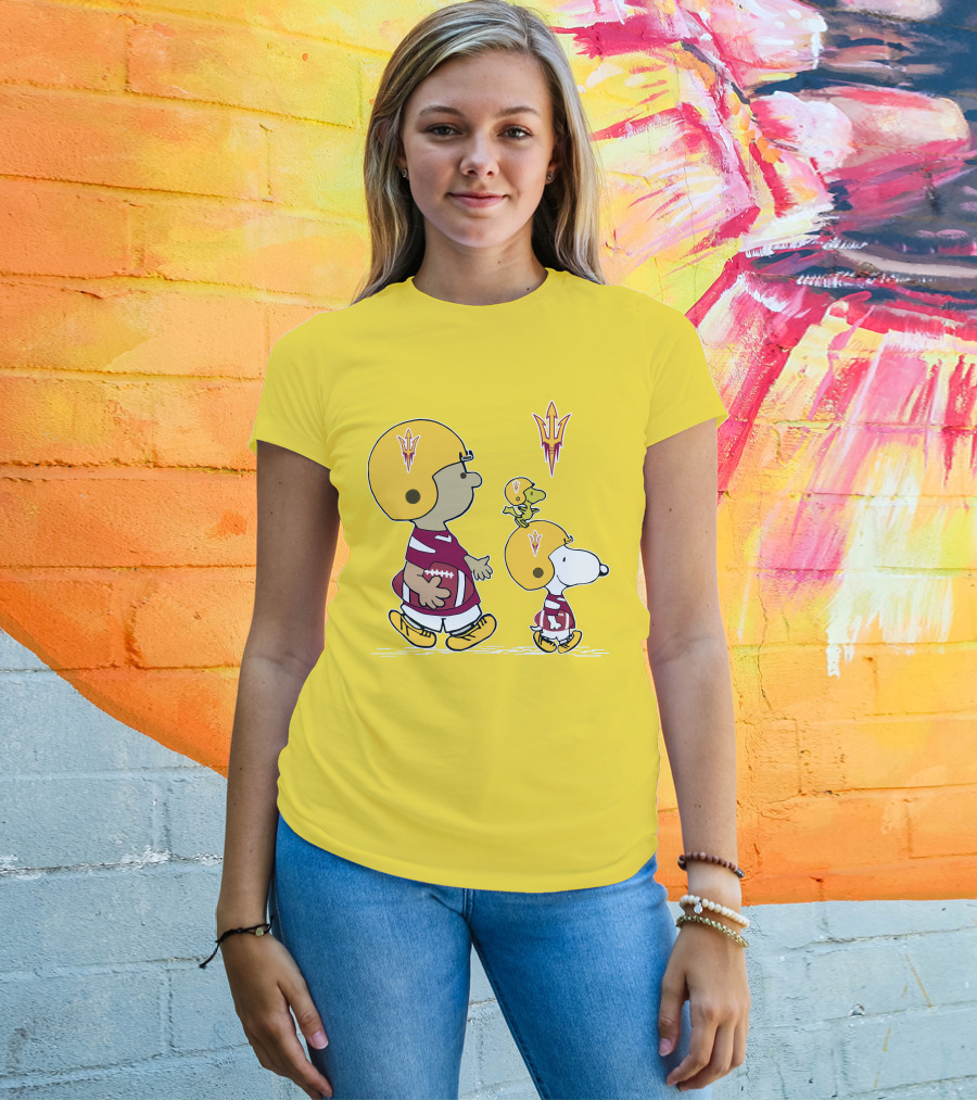 Arizona State Sun Devils Peanuts Football Players Charlie Brown Snoopy Woodstock T-Shirt