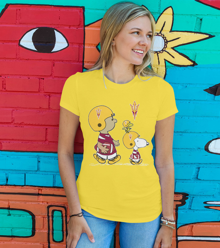 Arizona State Sun Devils Peanuts Football Players Charlie Brown Snoopy Woodstock T-Shirt