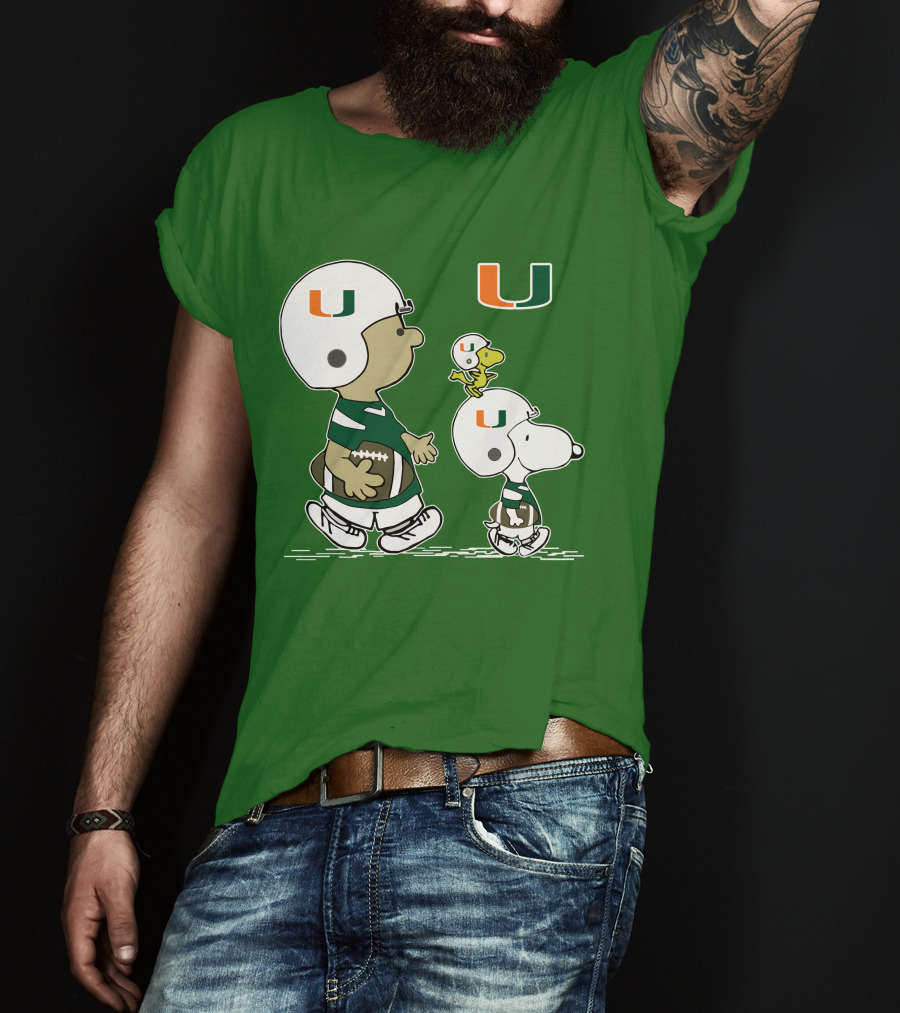 Miami Hurricanes Snoopy And Woodstock Football Helmets Peanuts Comic T-Shirt