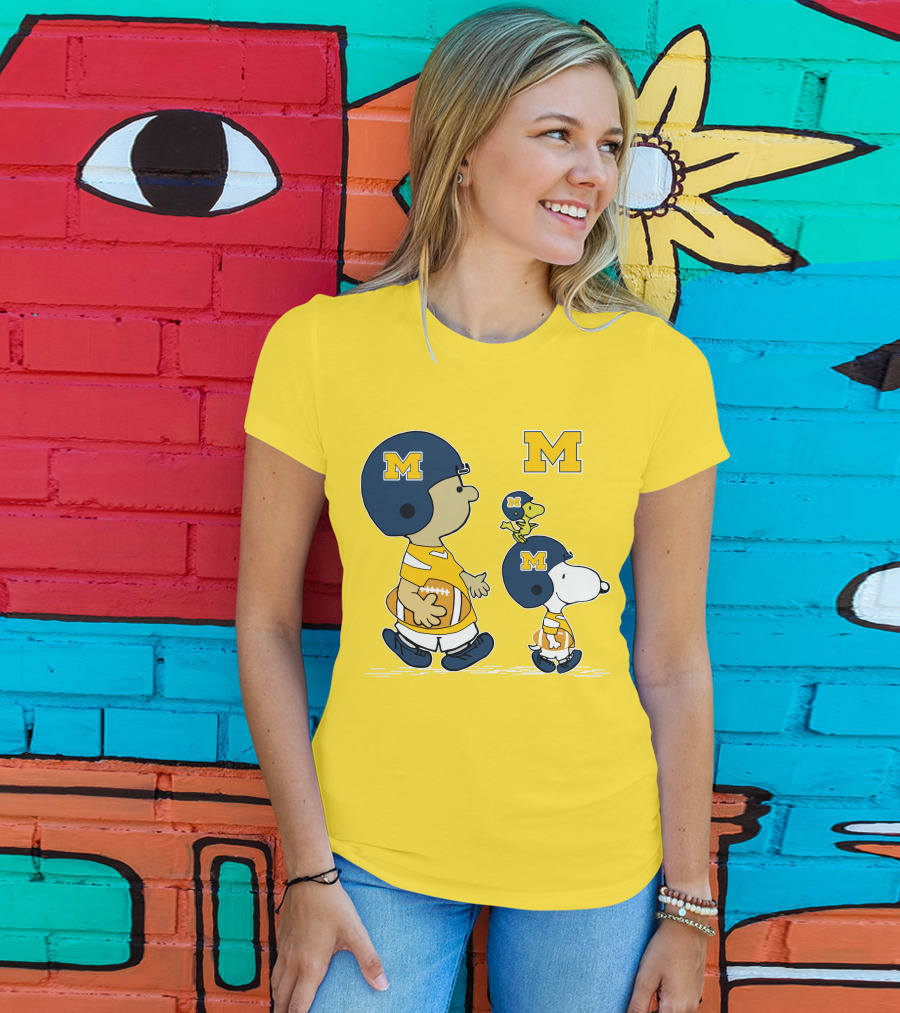Michigan Wolverines Snoopy Woodstock Football Fan Team Spirit Peanuts Style T-Shirt