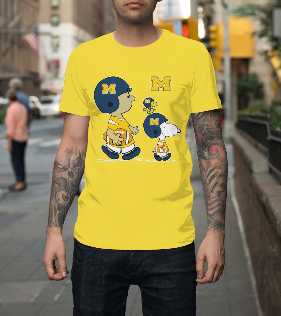 Michigan Wolverines Snoopy Woodstock Football Fan Team Spirit Peanuts Style T-Shirt