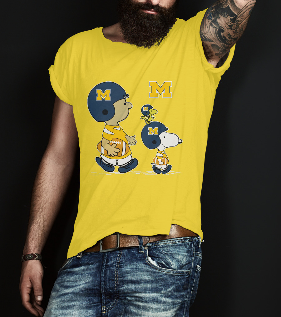 Michigan Wolverines Snoopy Woodstock Football Fan Team Spirit Peanuts Style T-Shirt