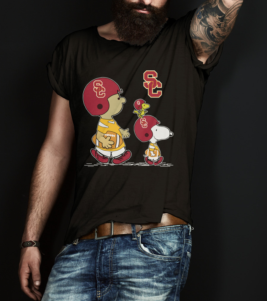 Usc Trojans Snoopy Football Woodstock Peanuts Characters T-Shirt