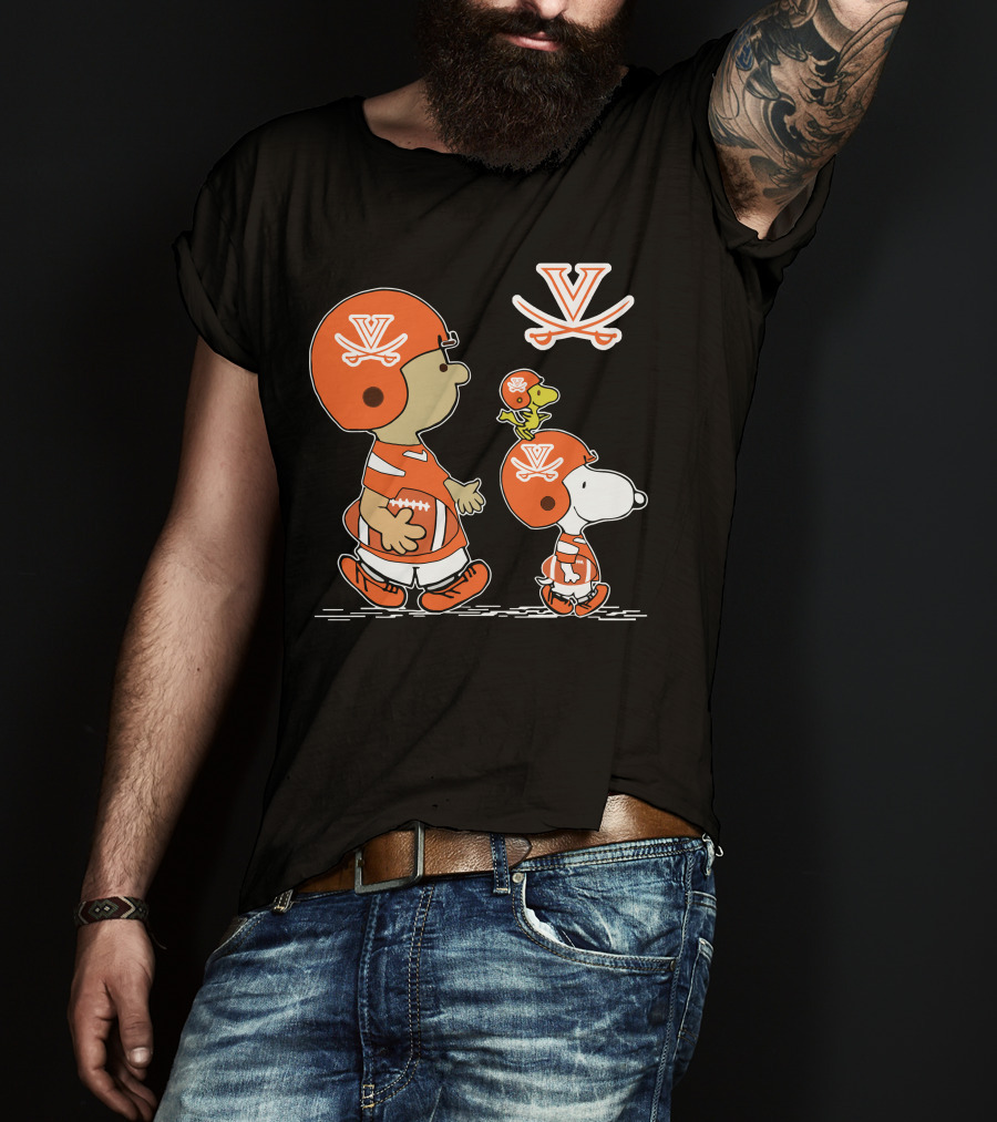 Virginia Cavaliers Peanuts Football Helmet Snoopy Woodstock T-Shirt