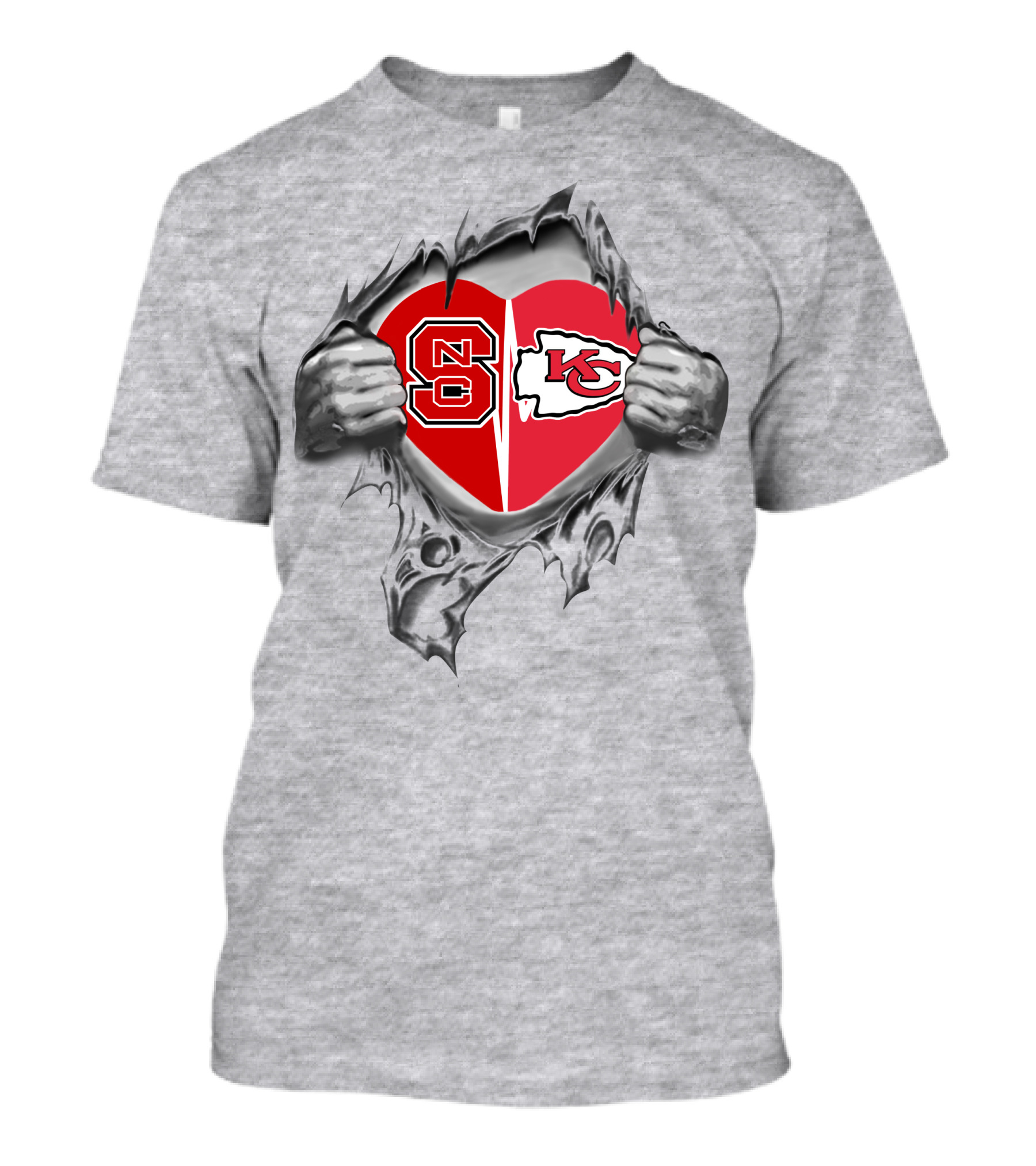 Nc State Wolfpack Heart Vs Kansas City Chiefs Heart T-Shirt