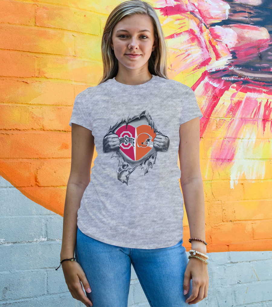 Ohio State Browns Heart Logo Fusion T-Shirt