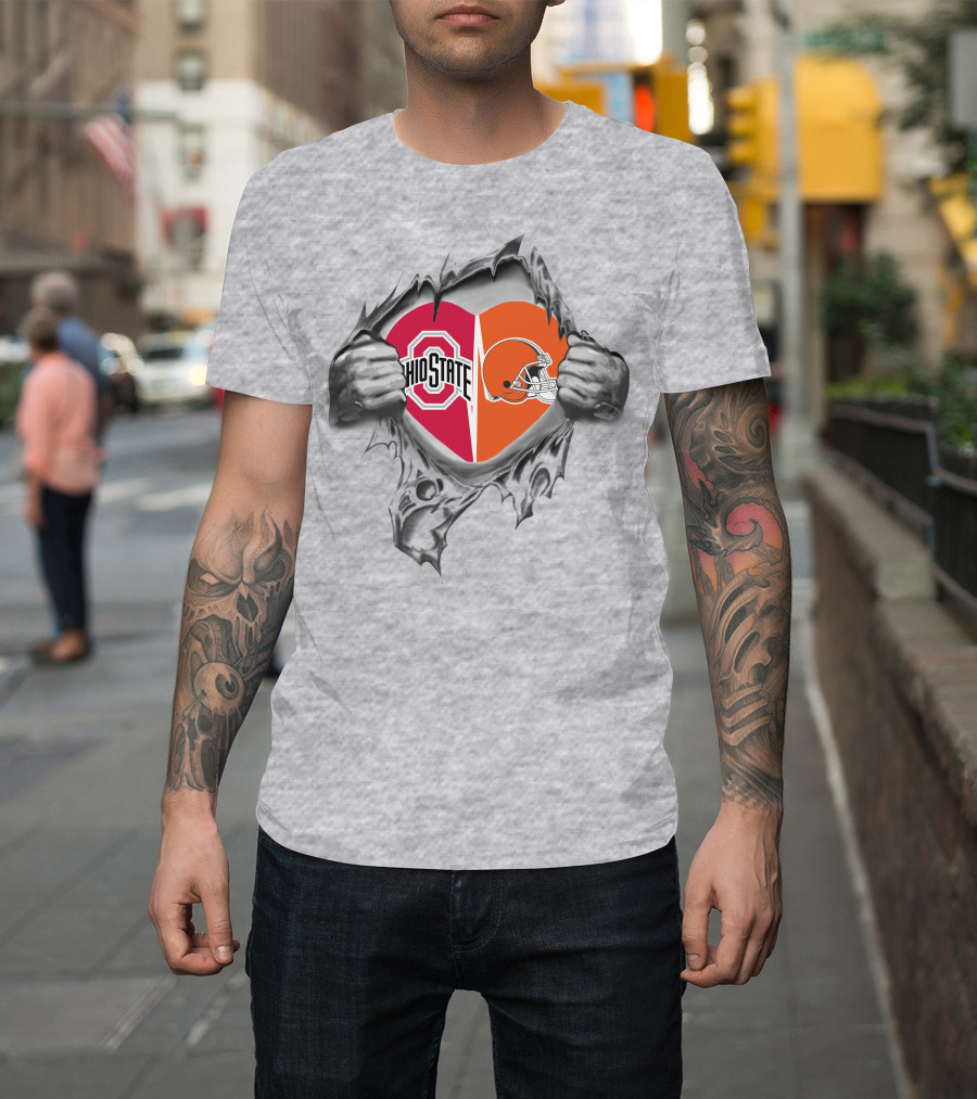 Ohio State Browns Heart Logo Fusion T-Shirt
