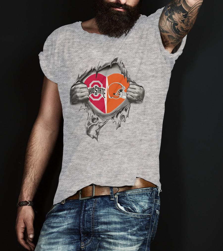 Ohio State Browns Heart Logo Fusion T-Shirt