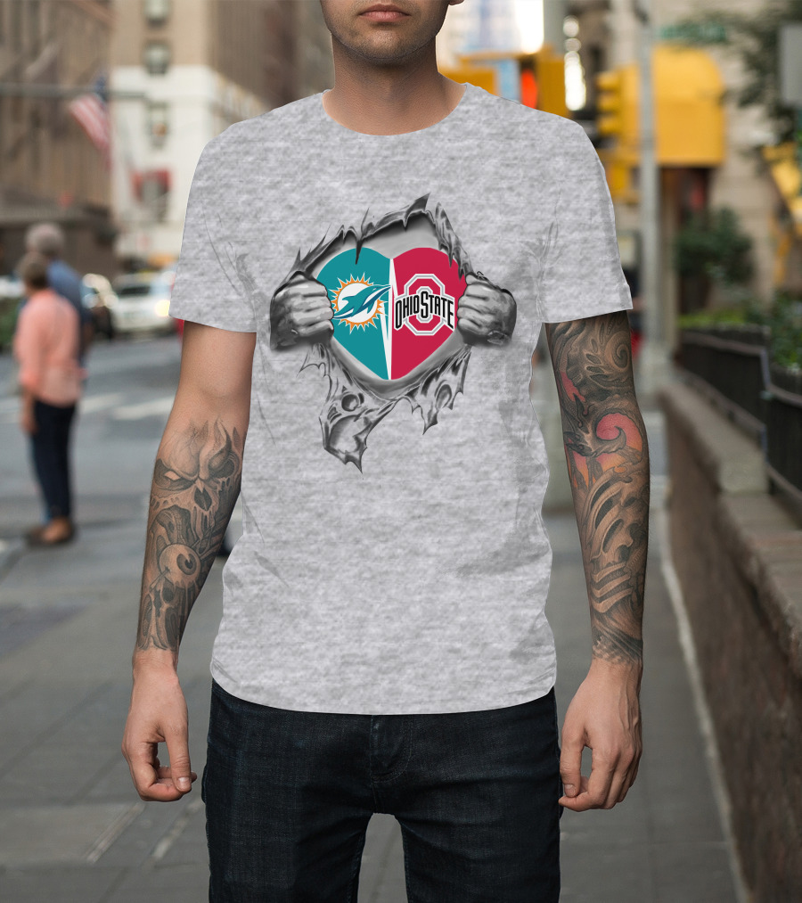 Dolphins Ohio State Heart Ripped T-Shirt