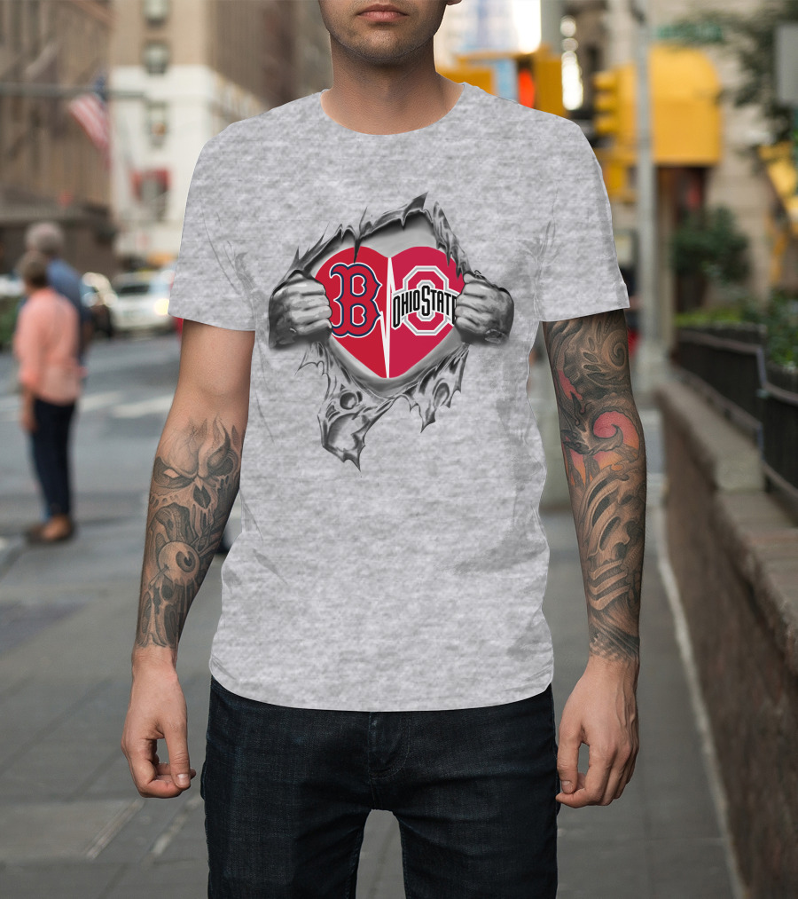 Boston Red Sox Ohio State Buckeyes Heart Logo Tear T-Shirt