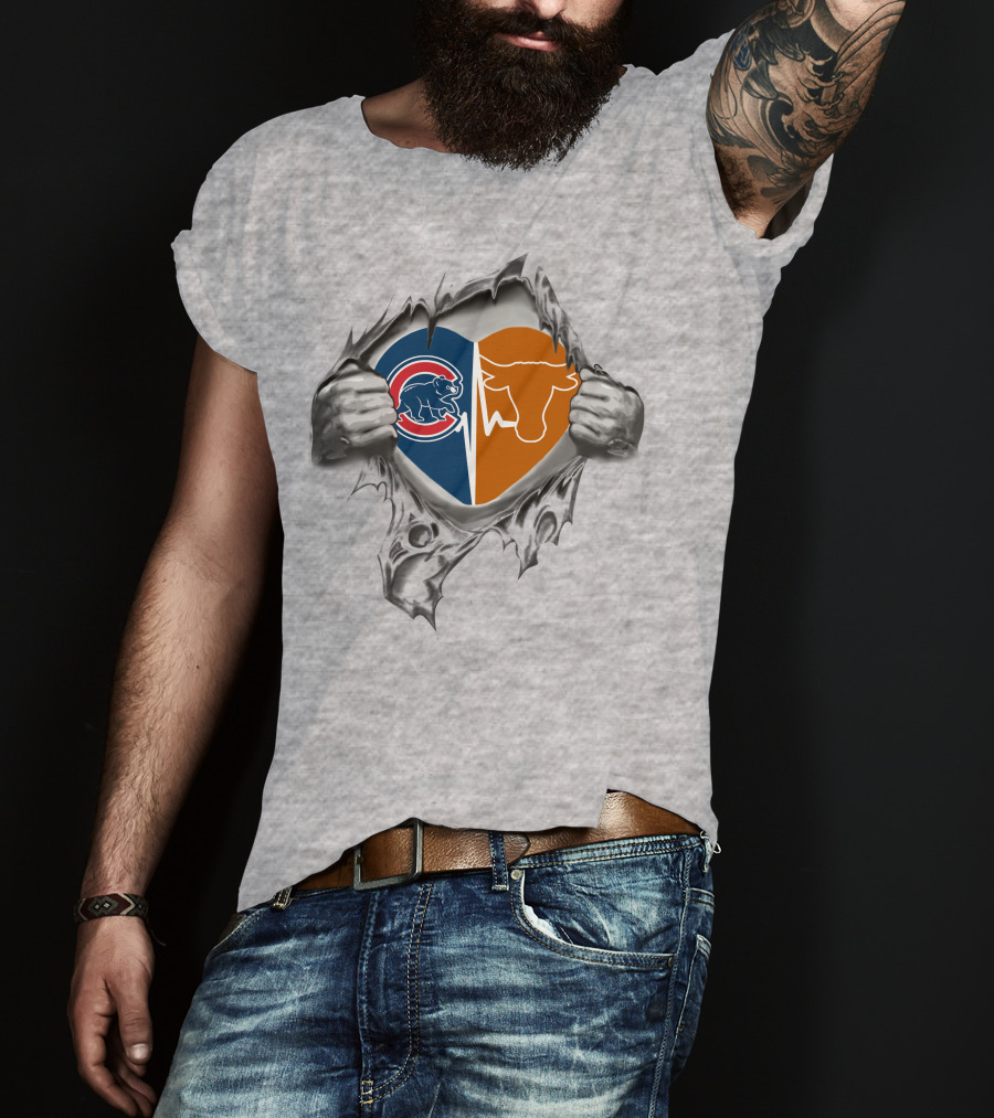 Cubs Longhorn Heart Torn Open T-Shirt