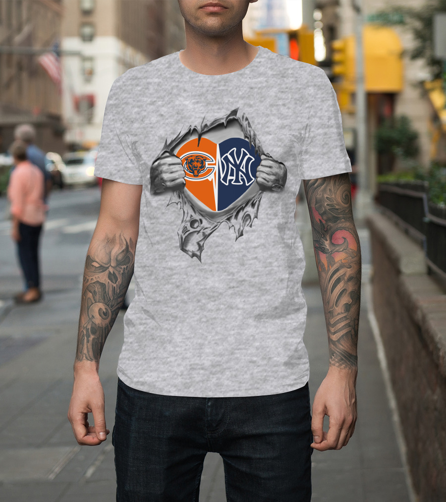 Bears Yankees Heart Logo Football Baseball Fan Emblem T-Shirt