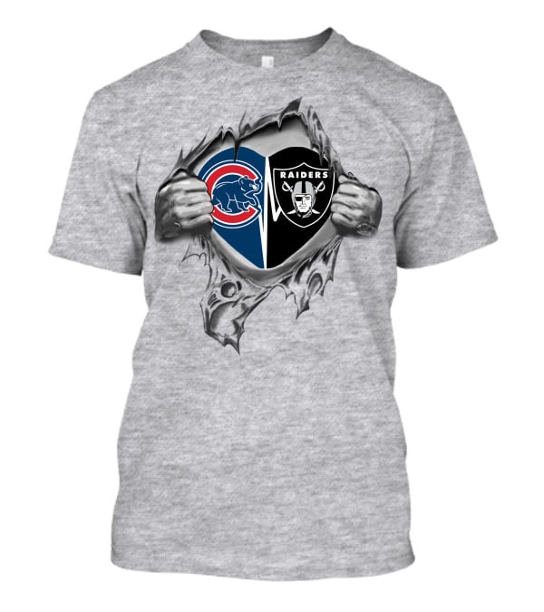 Cubs Raiders Heart Torn Reveal Hands Dual Team Loyalty T-Shirt