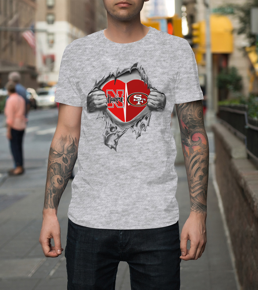 49ers Huskers Heart Design Featuring N Logo And Sf T-Shirt