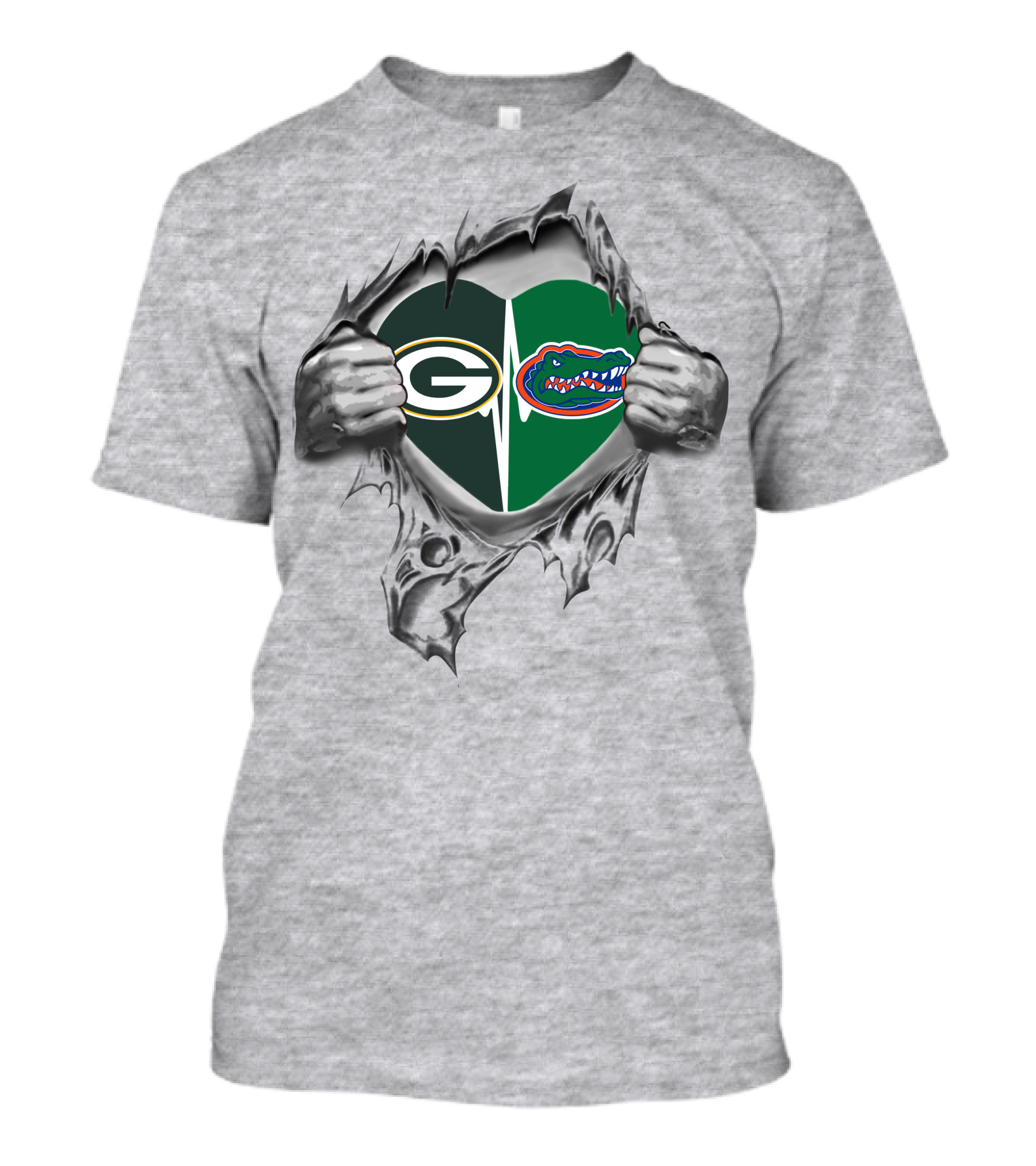 Green Bay Packers Florida Gators Heart Logo Fusion T-Shirt
