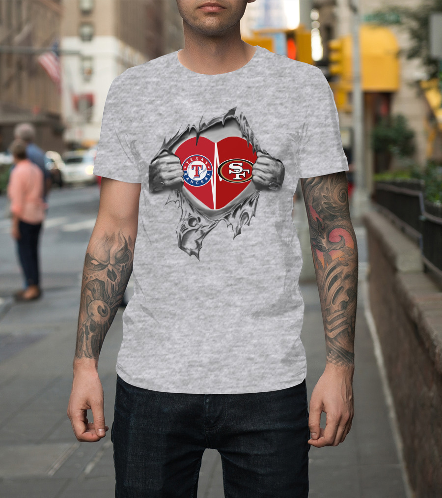 Texas Rangers San Francisco 49ers Heart Logo Fusion T-Shirt