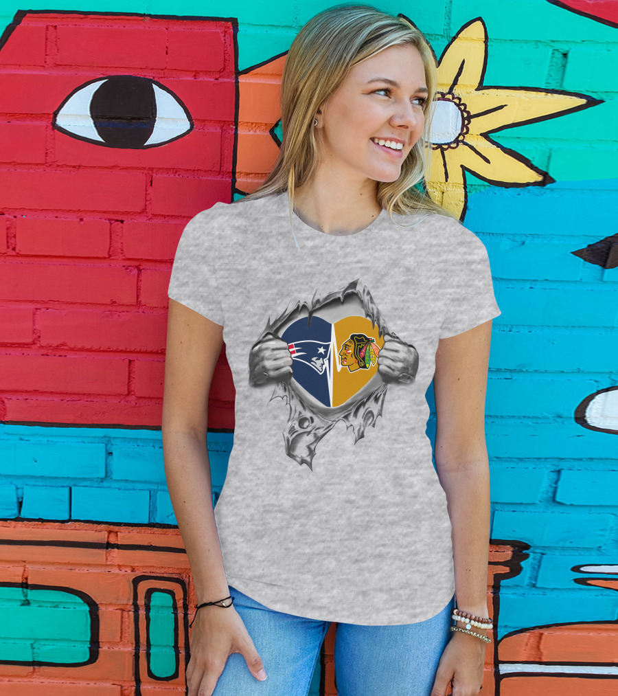 Patriots Blackhawks It's In My Heart Patriots Blackhawks Logos Heart T-Shirt