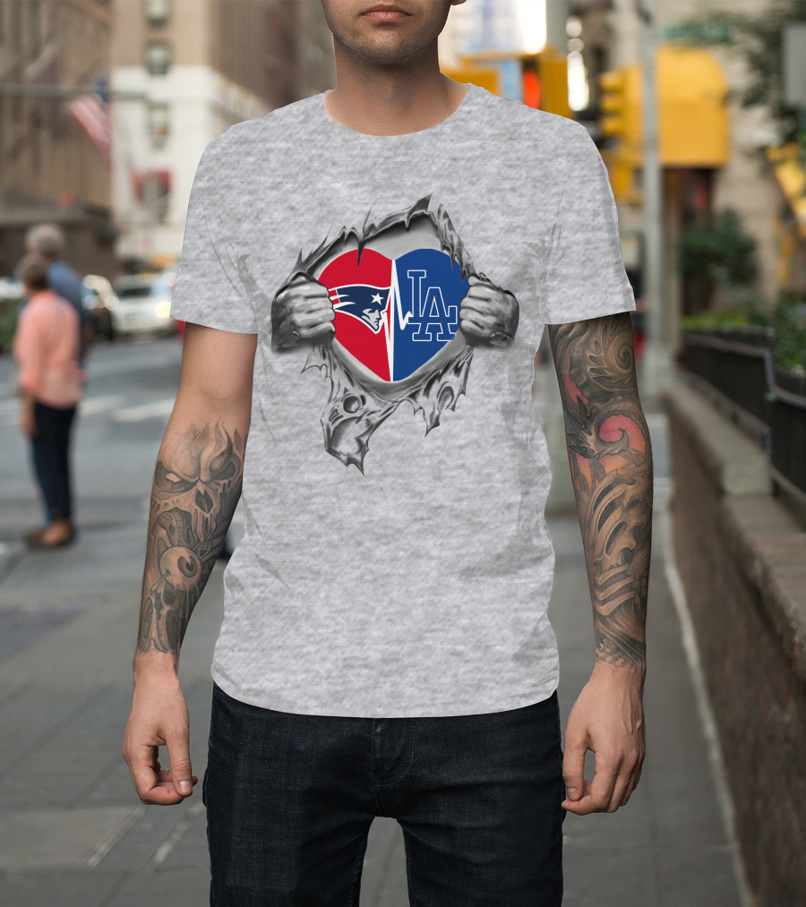 Patriots Dodgers Heart Split T-Shirt
