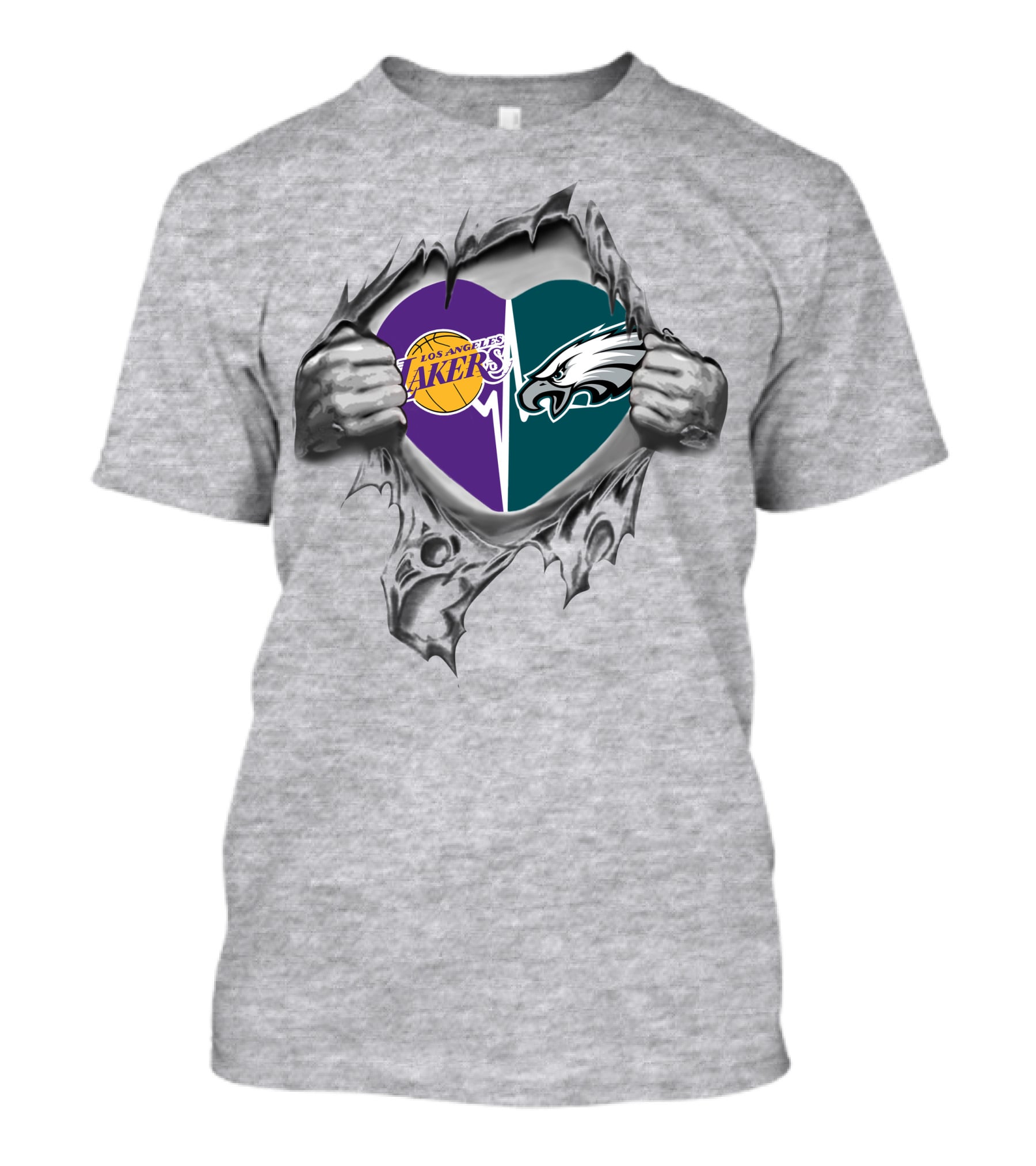 Los Angeles Lakers Philadelphia Eagles Heart Torn Open T-Shirt