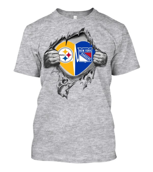 Steelers New York Rangers Heart Steel Tear T-Shirt