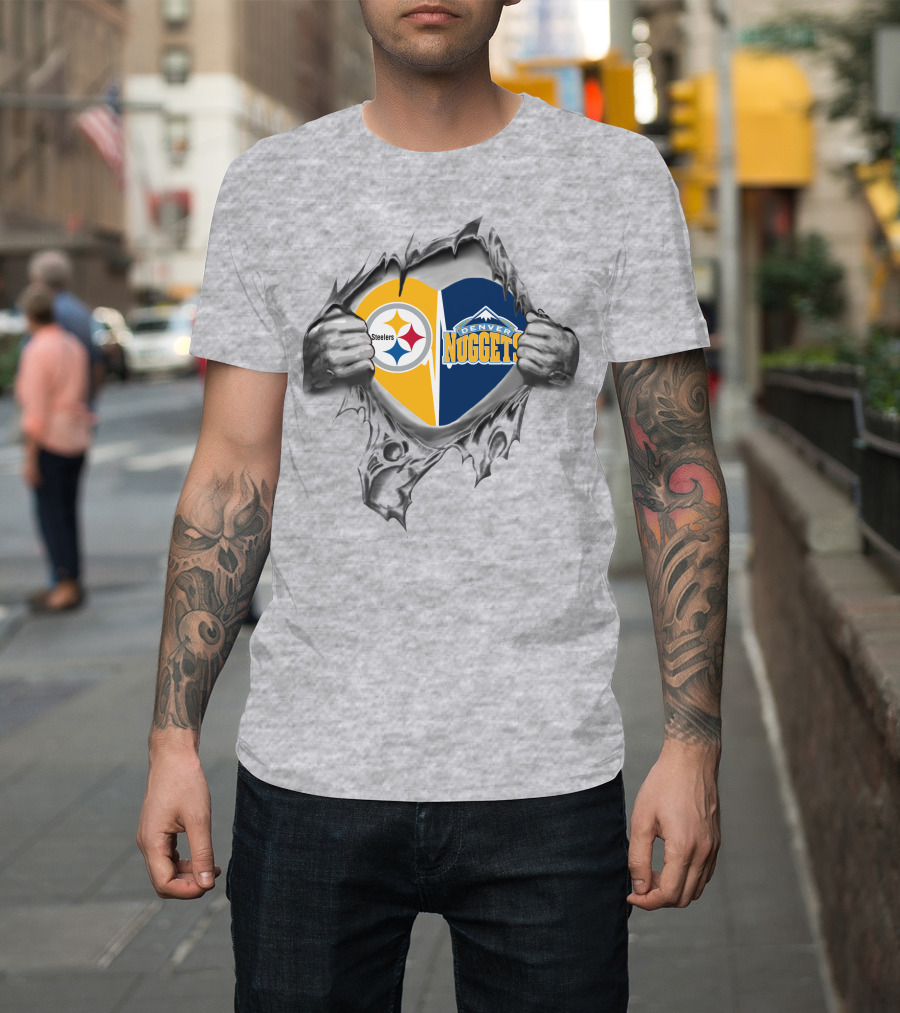 Steelers Denver Nuggets Heart Symbol Connection T-Shirt