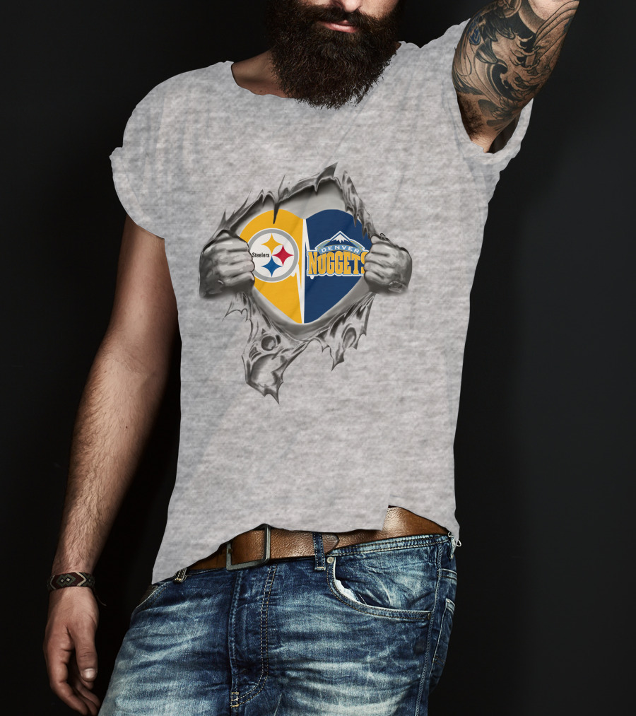 Steelers Denver Nuggets Heart Symbol Connection T-Shirt