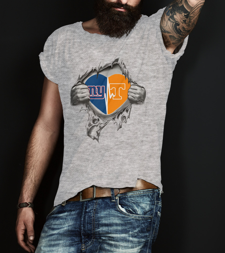 Giant Tennessee Heart Ny T Logo Split Inside Torn Metal Hands T-Shirt