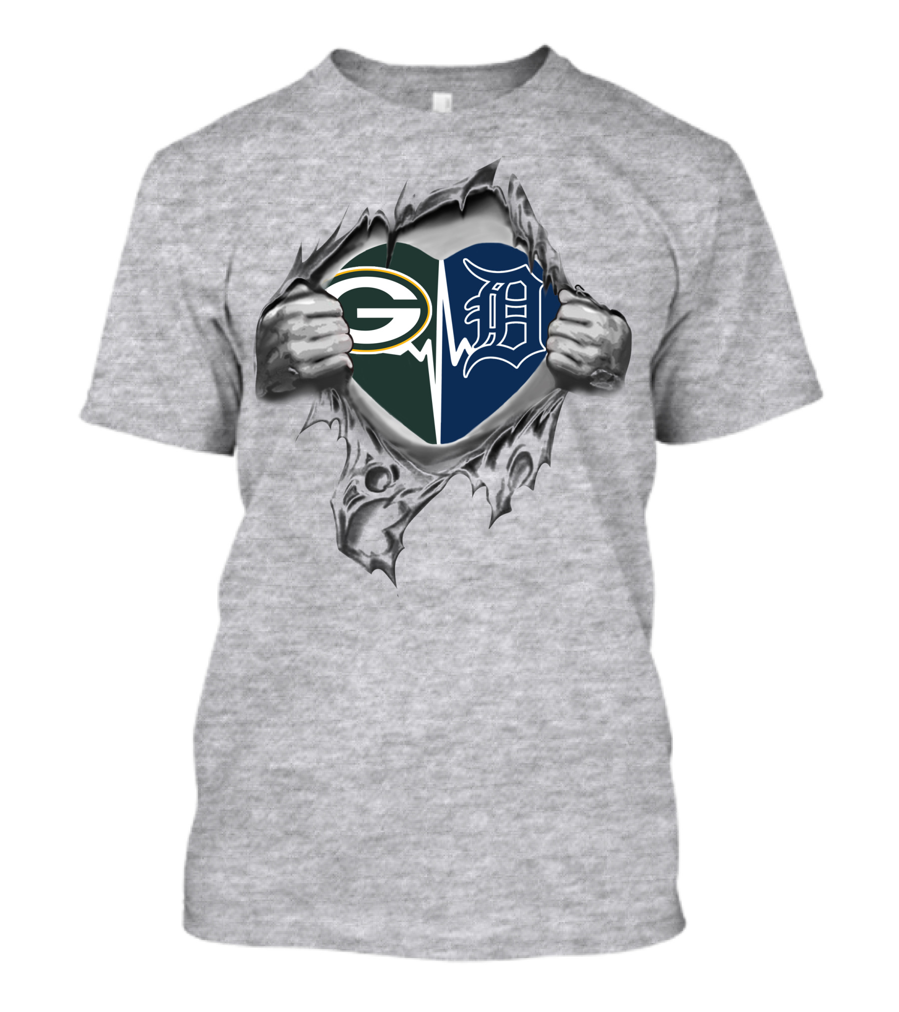 Green Bay Packers Detroit Tigers Heartbeat T-Shirt