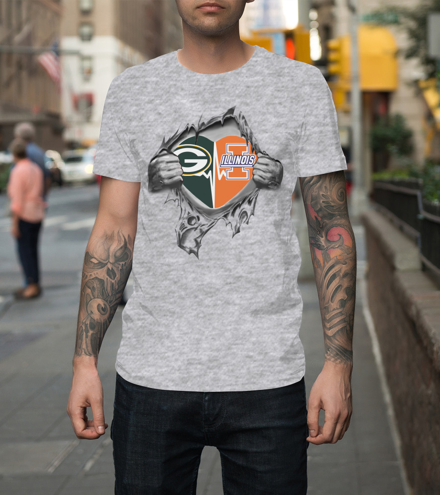 Green Bay Packers Illinois Fighting Illini Heart T-Shirt