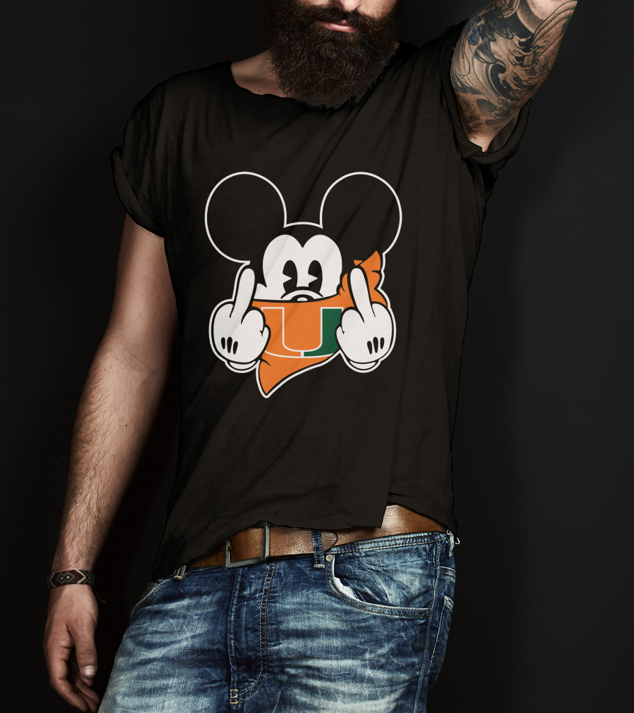 Miami Hurricanes Mickey Mouse U Hand Gesture T-Shirt