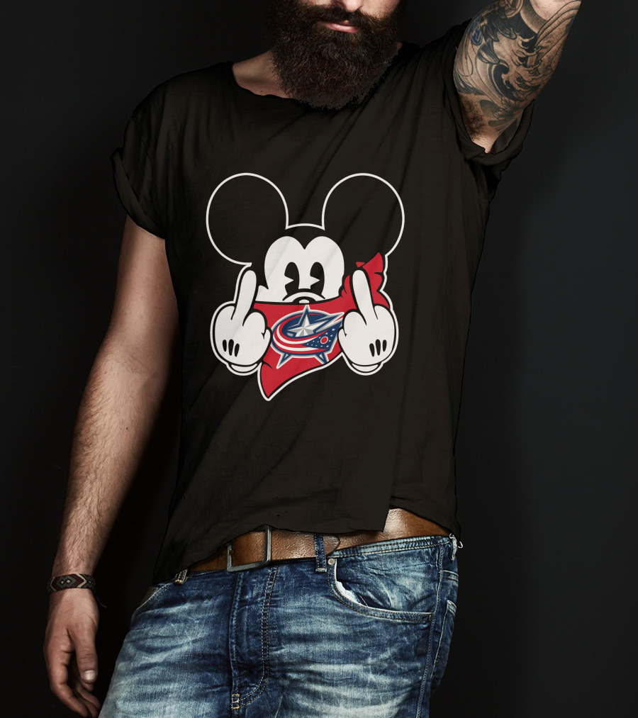 Blue Jackets Mickey Middle Finger T-Shirt