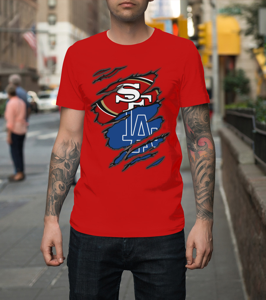 Sf 49ers And La Dodgers Logos Patchwork T-Shirt
