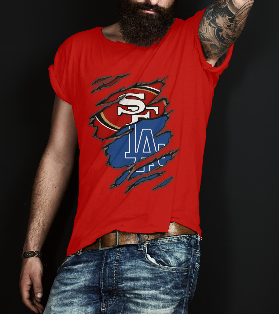 Sf 49ers And La Dodgers Logos Patchwork T-Shirt