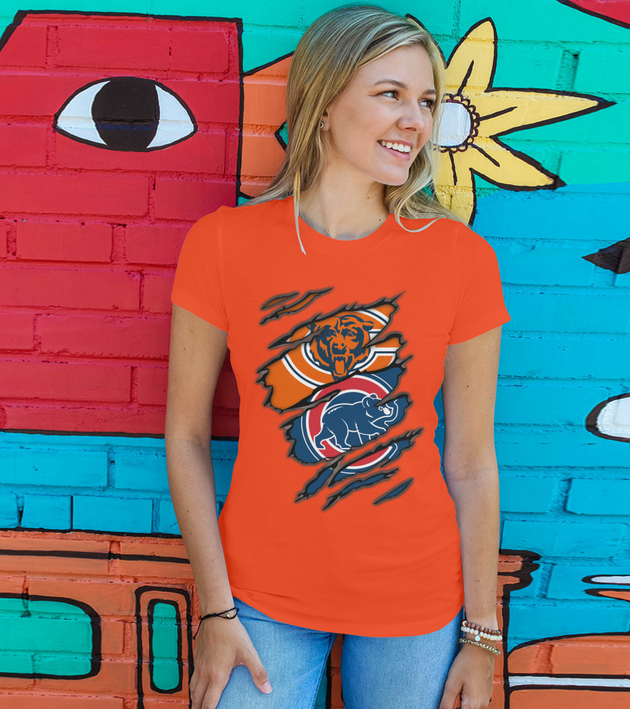 Chicago Bears Cubs Logos Fusion T-Shirt