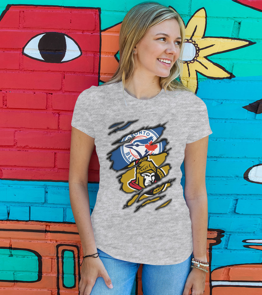 Toronto Blue Jays Ottawa Senators Dual Logo Rip T-Shirt